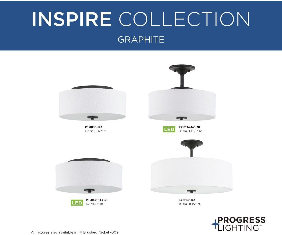 Progress Lighting, Inspire Collection, 3-Light Semi-Flush Mount, Graphite, Summer Linen Shade