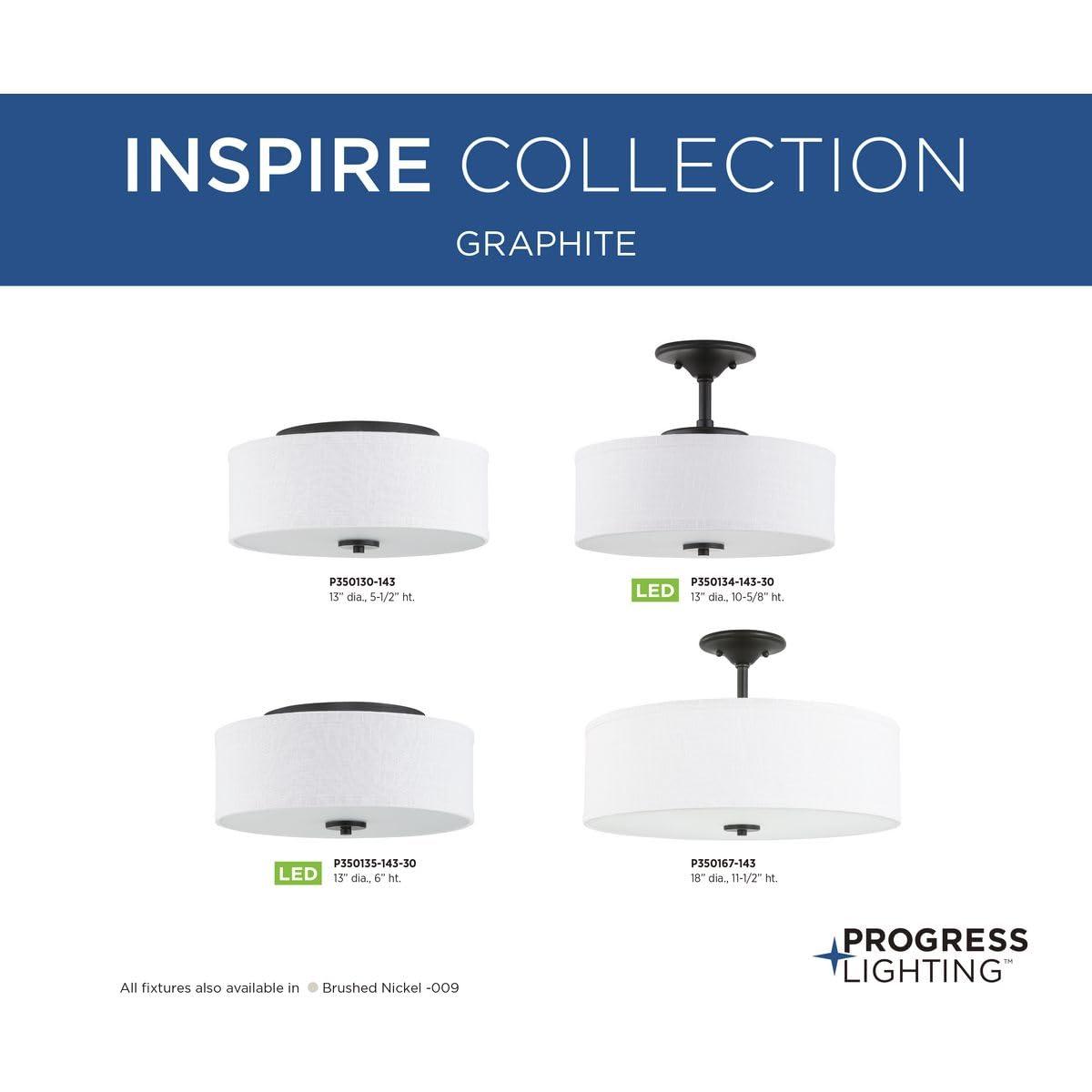 Progress Lighting, Inspire Collection, 3-Light Semi-Flush Mount, Graphite, Summer Linen Shade