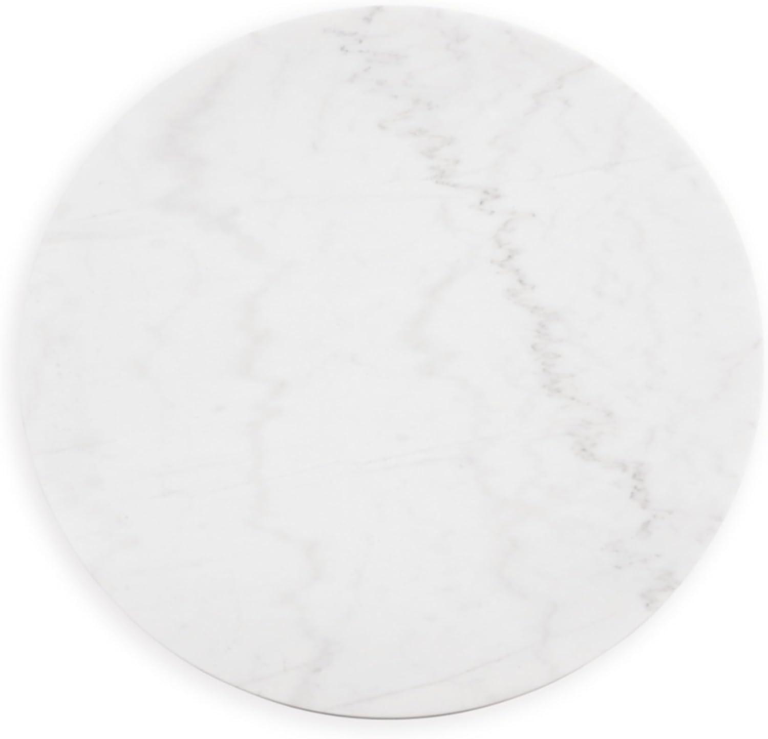 Signature Design by Ashley Henridge Traditional 24.13 Inch Circular Accent Table with White Marble Tabletop, White & Black