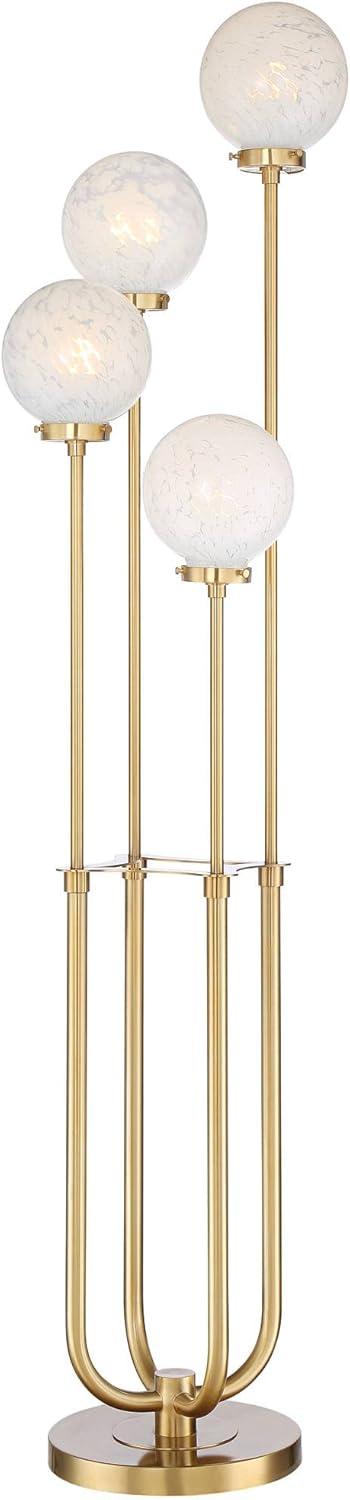 Possini Euro Design Mid Century Modern Glam Style Floor Lamp 4-Light LED 68.5" Tall Warm Gold Glass Globe Shade for Living Room House Uplight