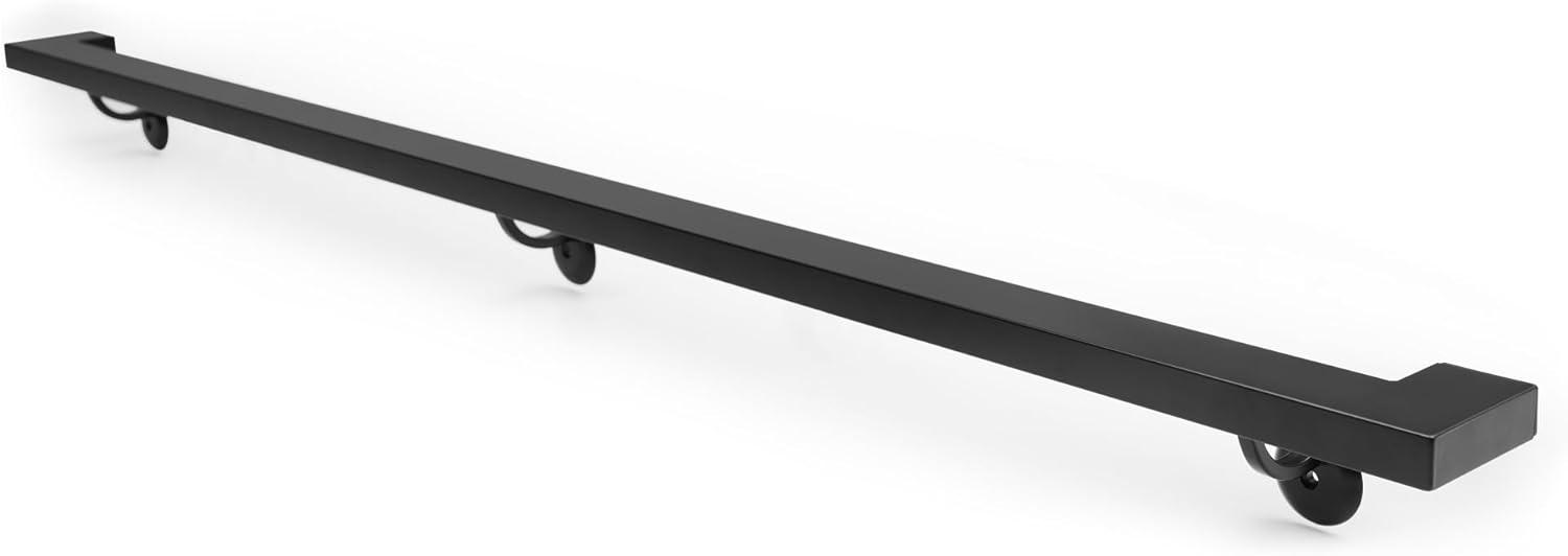 Matte Black 6 Foot Aluminum Handrail with Steel Brackets