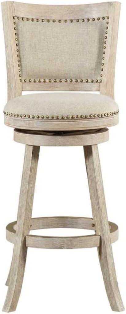 29" Melrose Swivel Barstool Ivory Wire Brush - Boraam: Rubberwood Frame, Linen Upholstery, Brass Nailheads