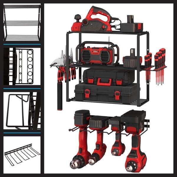 Stalwart 4-Tier Power Tool Organizer Shelving - Wall Mount Garage Storage System for Tools by Stalwart