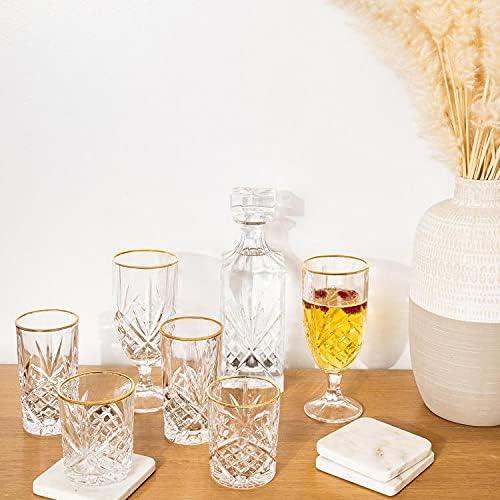 Posh Crystal Whiskey Glasses with Gold Rim, Set of 4