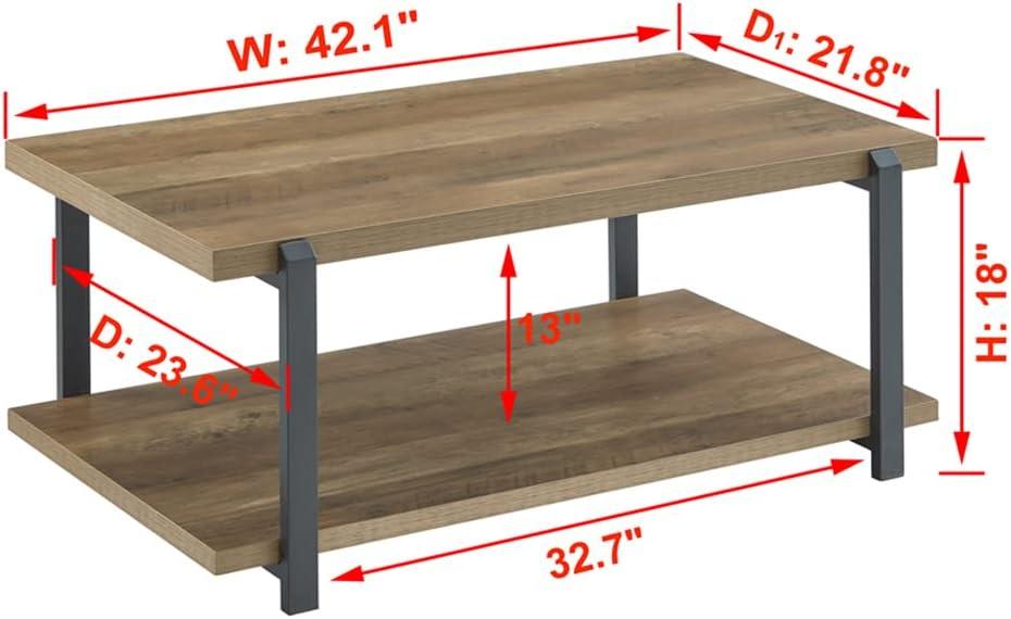 Oak and Black Industrial Rectangular Coffee Table with Shelf