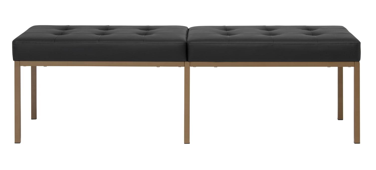 60" Wide Camber Modern Metal and Bonded Leather Bench Black/Bronze - Studio Designs Home: Elegant Tufted Seating