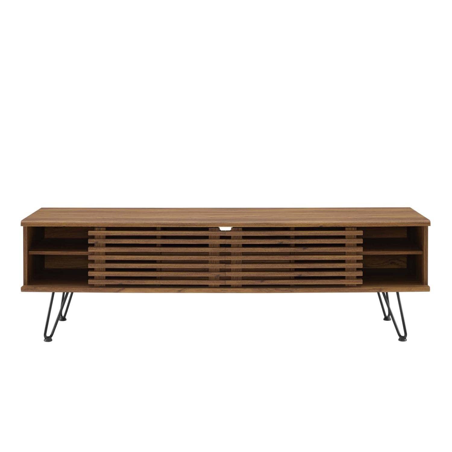 59" Render TV Stand for TVs up to 70" Walnut - Modway: Modern Media Console with Open Shelves & Metal Hardware