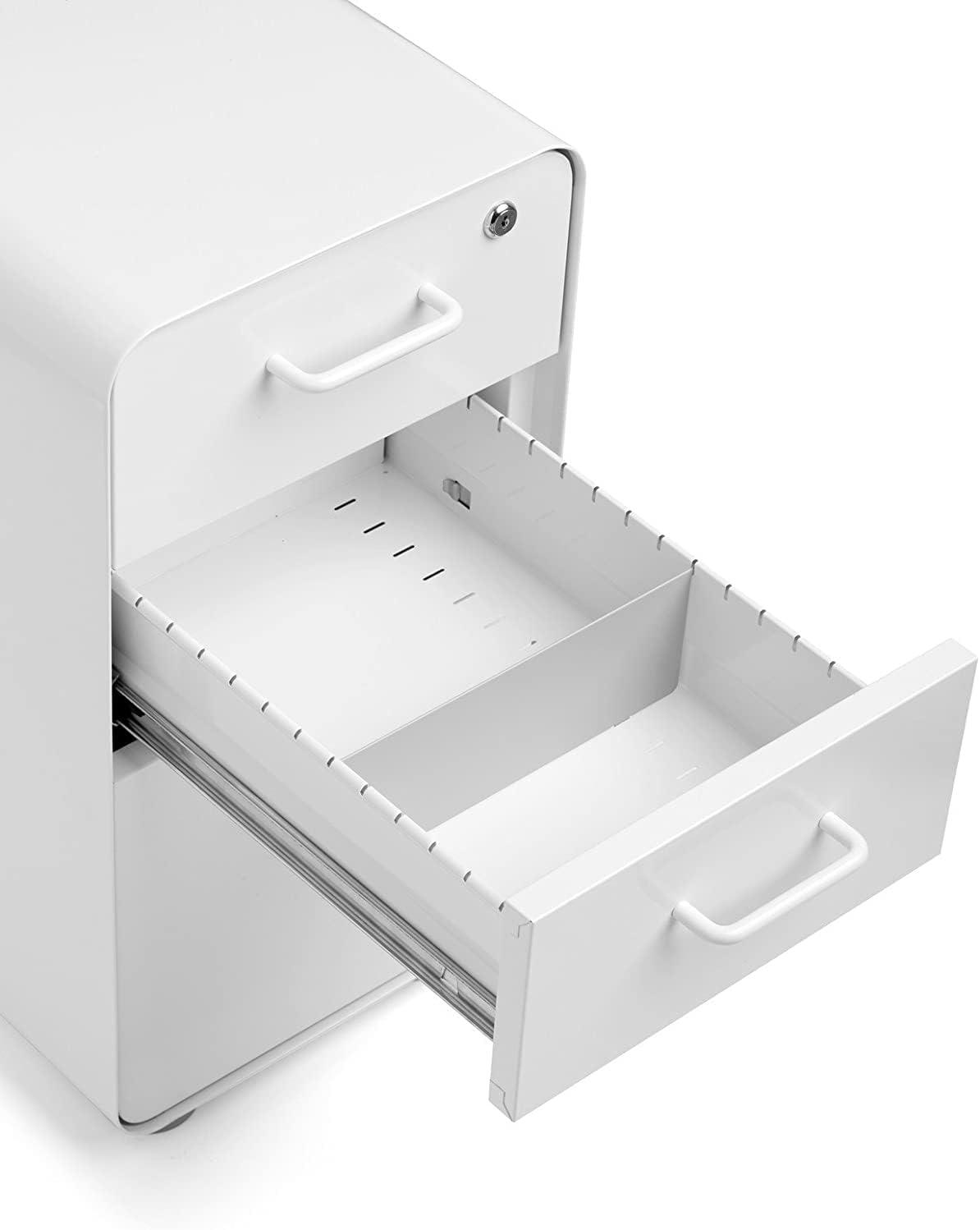 Compact White 3-Drawer Vertical Legal File Cabinet with Lock