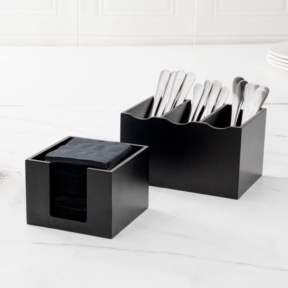 JepoIA 5.5 x 4 Inch Cocktail Napkin Holder 1 Square Flat Napkin Holder - For Bars Kitchen Tables or Countertops Sturdy Black Bamboo Tissue Napkin Holder Dining Room Decor