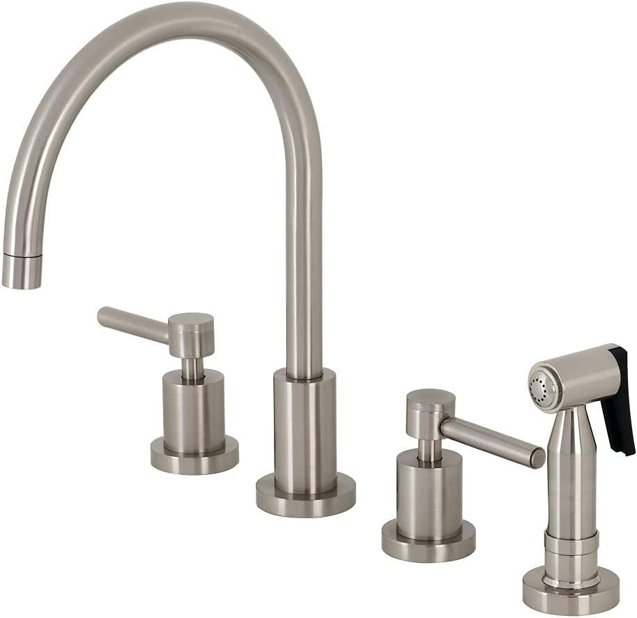 Brushed Nickel Widespread Kitchen Faucet with Brass Sprayer