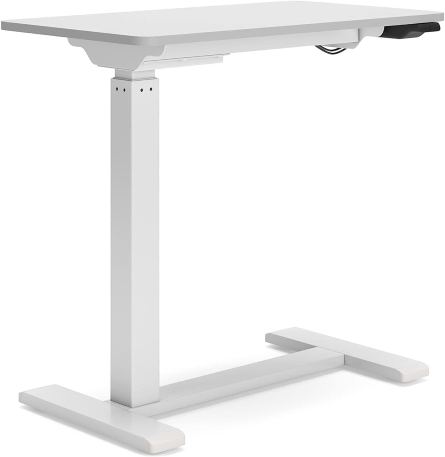 Adjustable Height White Wood Side Desk with Power Outlet