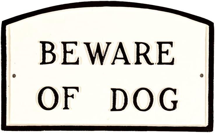 Small White and Black Metal Beware of Dog Plaque