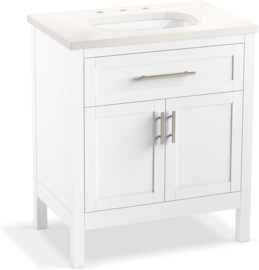 White Shaker Style 30" Single Bathroom Vanity Set with Quartz Top