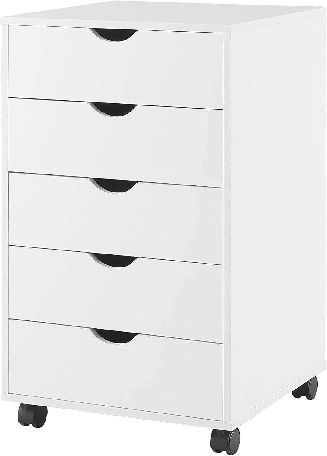 Naomi Home 5 Drawer Dresser, Tall Dressers for bedroom, Kids dresser with Wheels, Durable Storage dresser, Small Dresser for Closet, Makeup dresser with 180 lbs Capacity – White