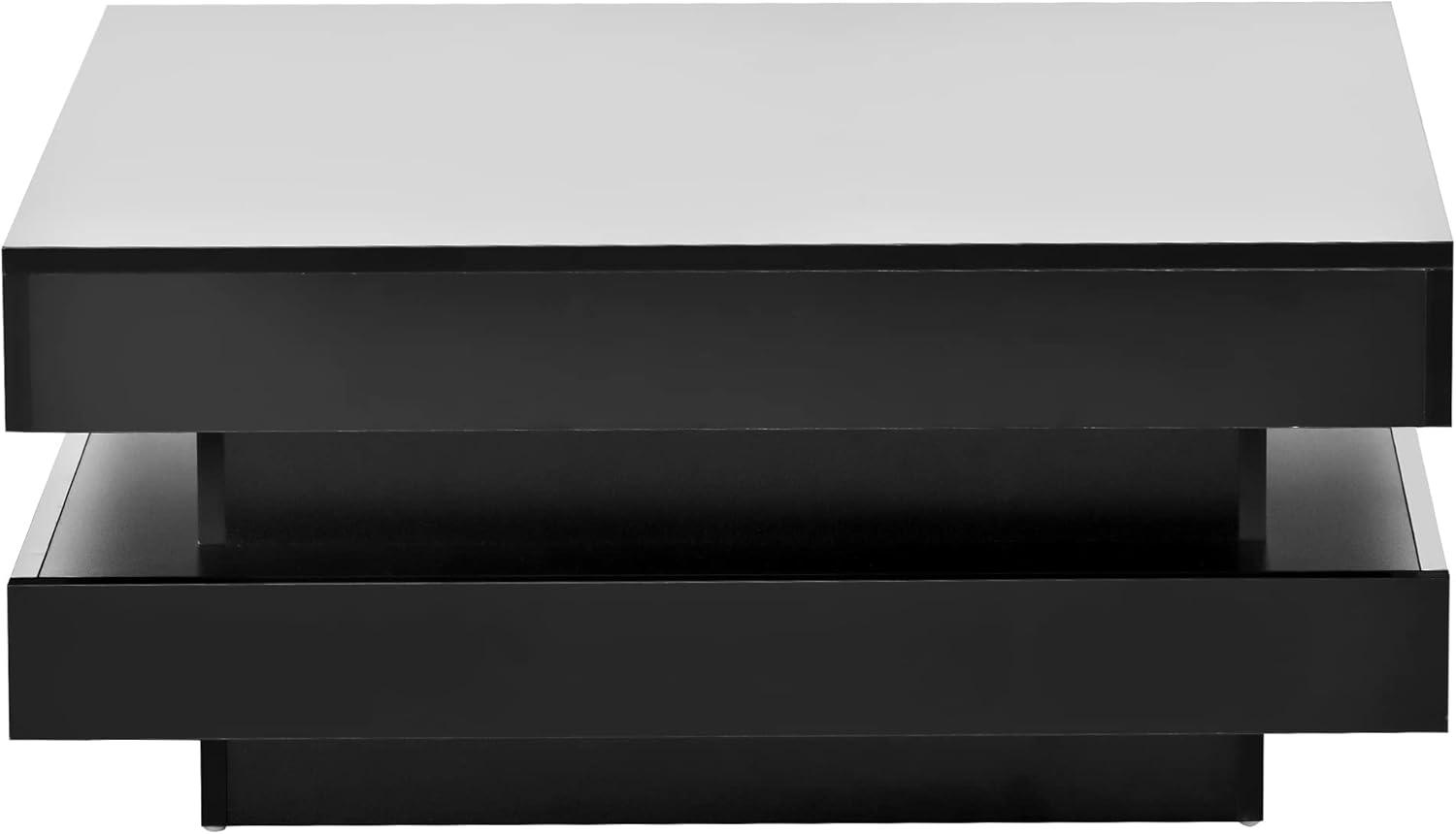Modern Coffee Table, 2-Tier Square Coffee Table with Plug-in 16-Color LED Lights, High Gloss Coffee Table, Center Table for Living Room, 31.5”x31.5”x14.2”, Black