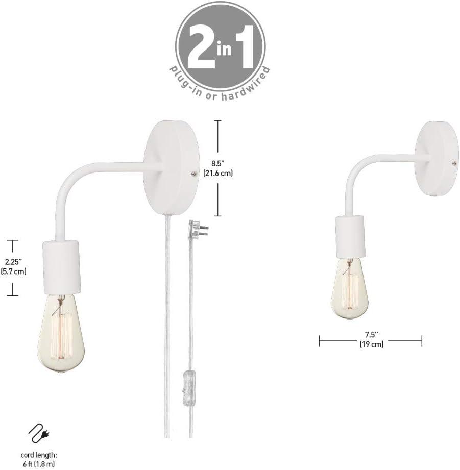 Novogratz x Globe Walter 1-Light Matte White Plug-in or Hardwire Wall Sconce, 51489