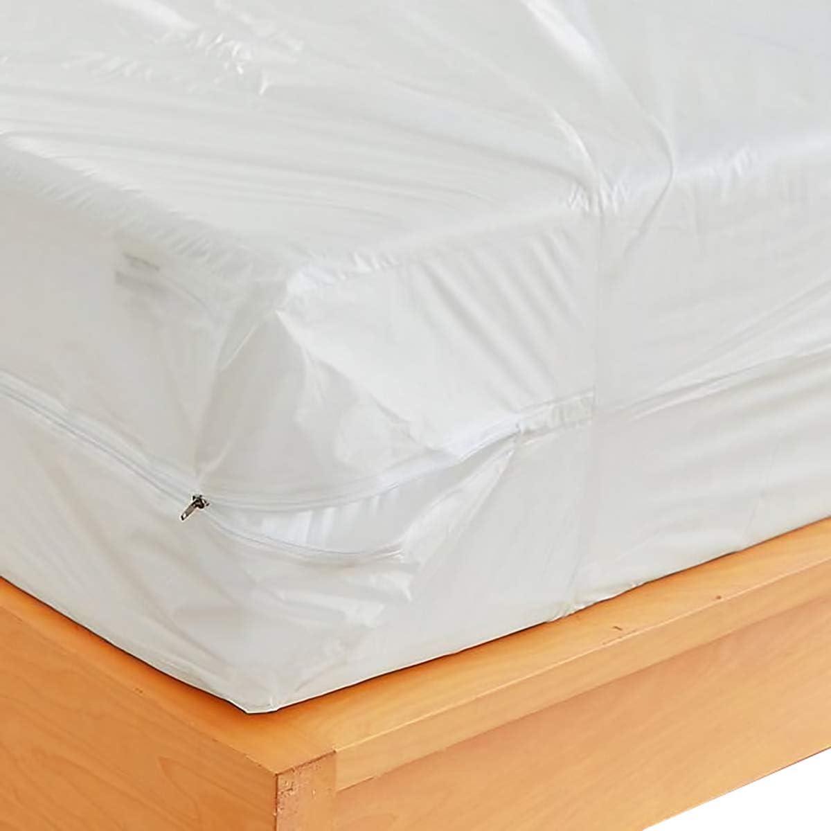 Waterproof Zippered Plastic Mattress Protector Encasement, Vinyl Mattress Cover Proof (Queen)