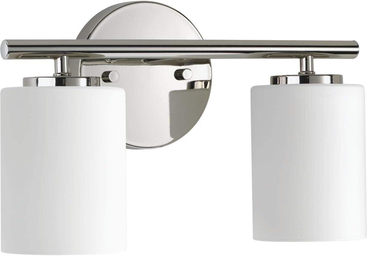 Progress Lighting Replay Collection 2-Light Bath Vanity, Polished Nickel, Shade Included