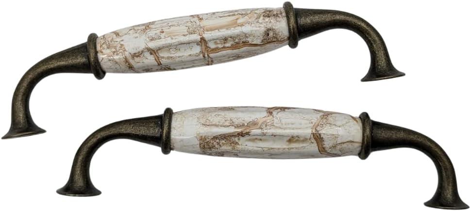 12 pcs Antique Brass Ceramic Pumpkin Cabinet Handles with Brown Marble Finish for Cabinets, Drawers, Dressers, Trays