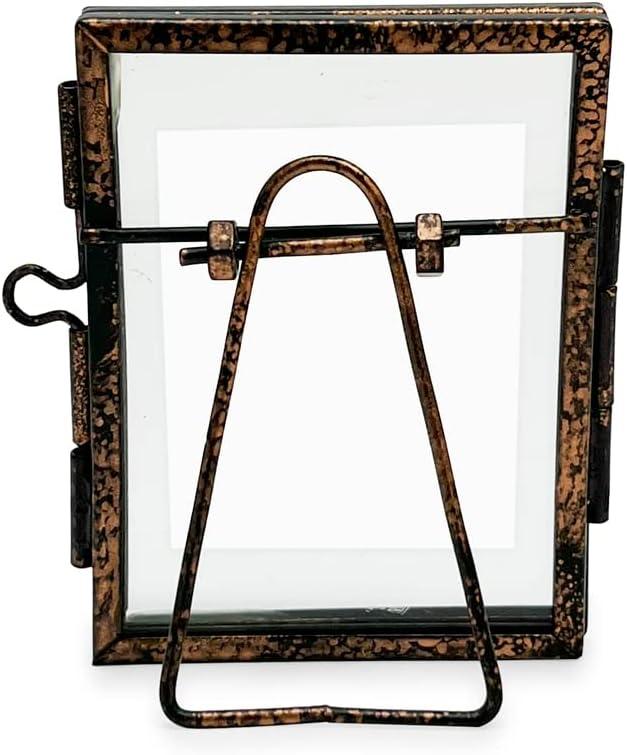 Isaac Jacobs 2x3, Antique Bronze, Vintage Style Brass and Glass, Metal Floating Picture Frame Vertical with Locket Closure, for Photos, Art, More, Tabletop Display 2x3 Antique Bronze