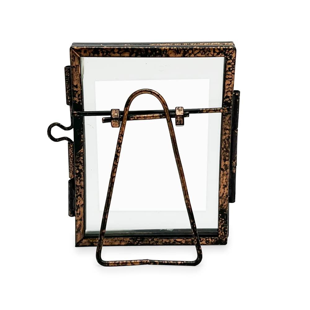 Isaac Jacobs 2x3, Antique Bronze, Vintage Style Brass and Glass, Metal Floating Picture Frame Vertical with Locket Closure, for Photos, Art, More, Tabletop Display 2x3 Antique Bronze