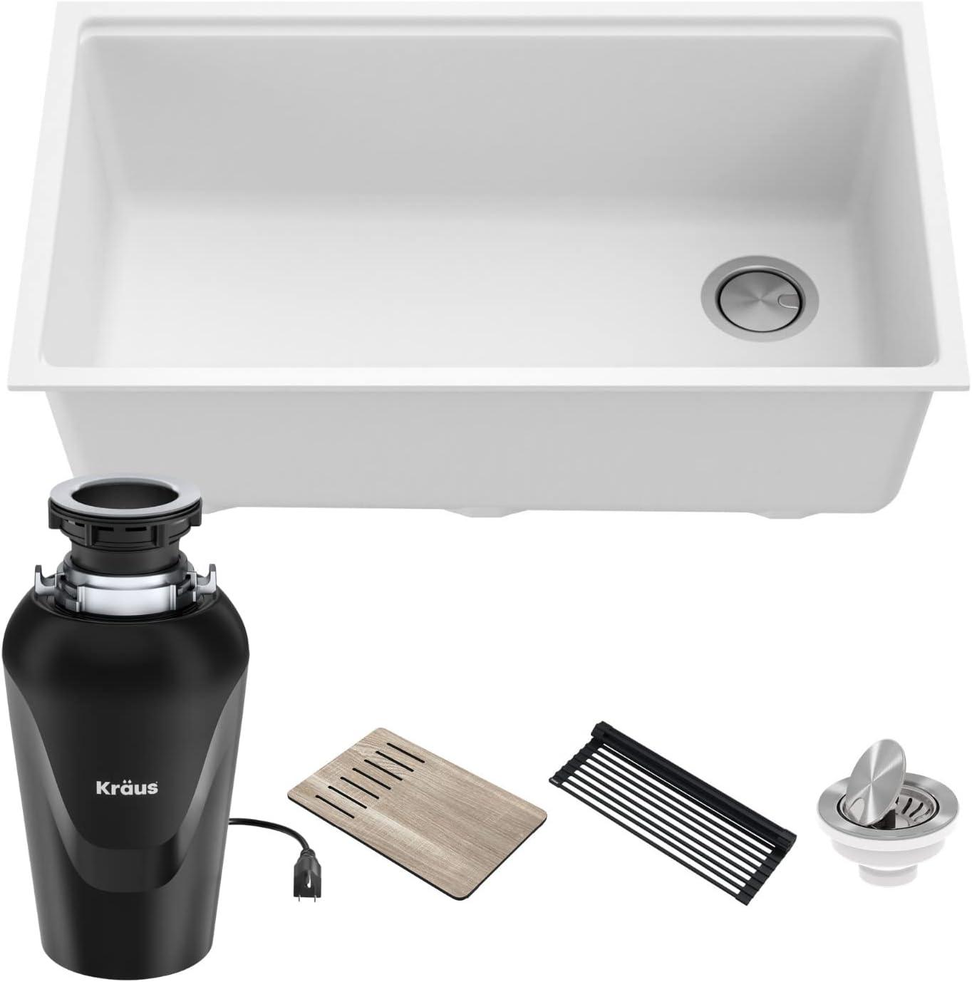 KRAUS 32-in. Bellucci Workstation Composite Kitchen Sink with WasteGuard™ Garbage Disposal