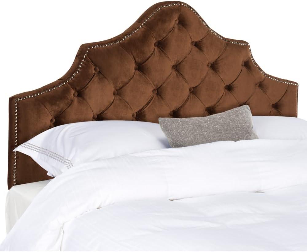 SAFAVIEH Arebelle Rustic Glam Tufted Headboard with Nail Heads, King, Chocolate