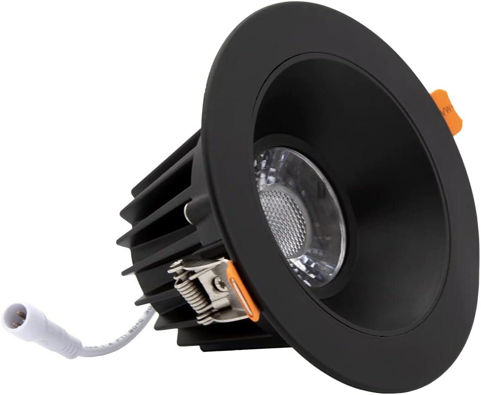 Maxxima 4 in. Ultra Thin Recessed Anti-Glare LED Ceiling Downlight - Canless IC Rated, 1050 Lumens, 5 CCT 2700K/3000K/3500K/4000K/5000K, Dimmable, Round Black Trim, 90 CRI, J-Box Included