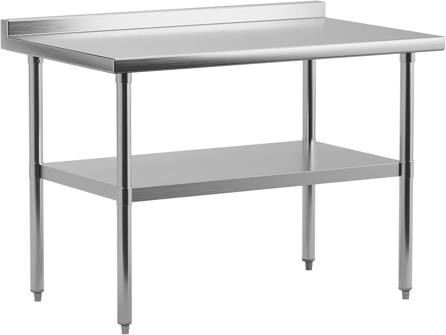 JINSEED Stainless Steel Work Table with Backsplash, 36 x 24 inch Commercial Food Prep Worktable, Heavy Duty Work Table for Kitchen, Restaurant, Hotelh