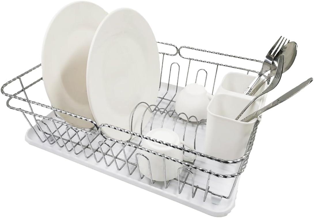 Trio Home Stainless Twist Design 3-Piece Dish Drying Drainer Rack, Removable Utensil Holder and Drainboard - Black/Black Twist
