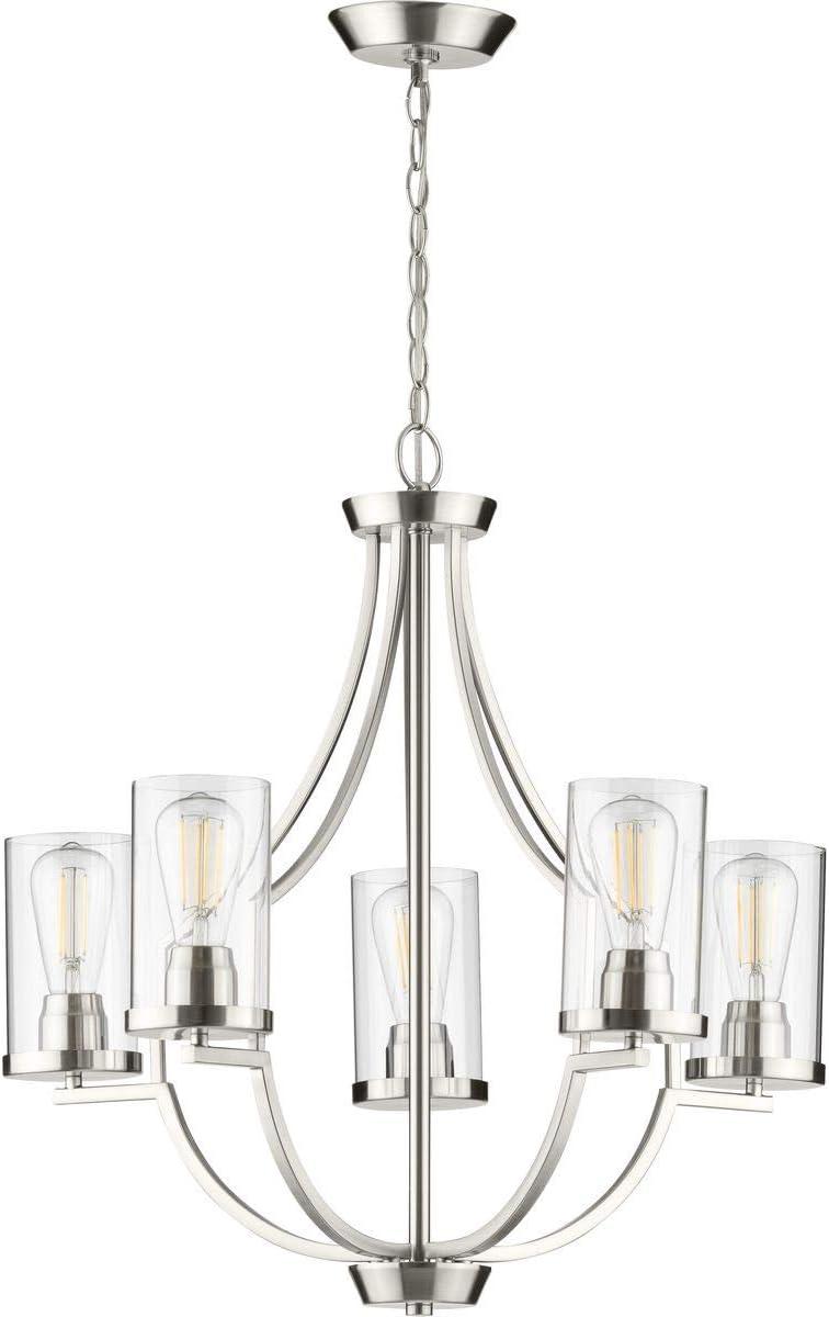 Progress Lighting Lassiter 5-Light Chandelier, Brushed Nickel, Clear Glass Shades