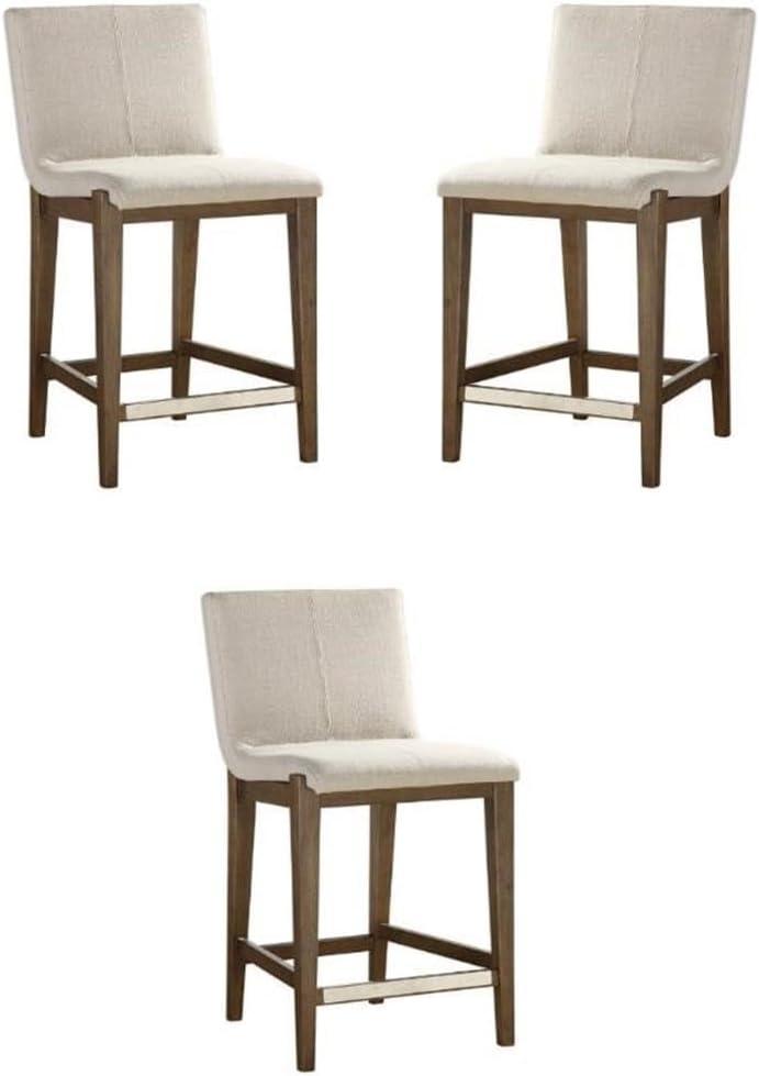 Beige and Walnut Upholstered Counter Stool Set of 3