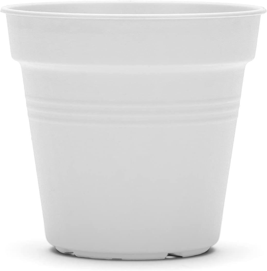 White Lightweight Plastic Round Planter Pots with Trays, Set of 4