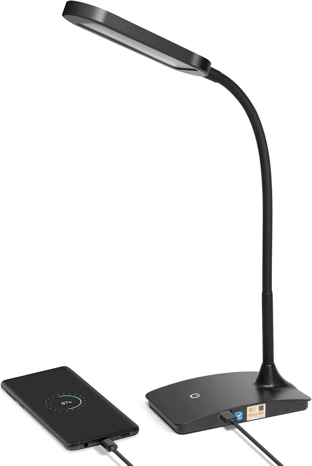 LED Desk Lamp with USB Port for Home Office - Super Bright Small Desk Lamp, a Perfect LED Desk Light as Study Lamp, Bedside Reading Lights (Black)