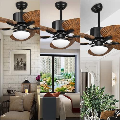 52 Inch Black and Brown Tropical Ceiling Fan with LED Light and Remote