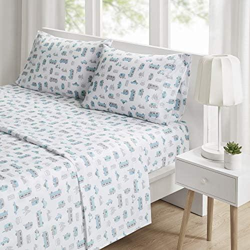 Twin Gray and Blue Road Trip Microfiber Sheet Set