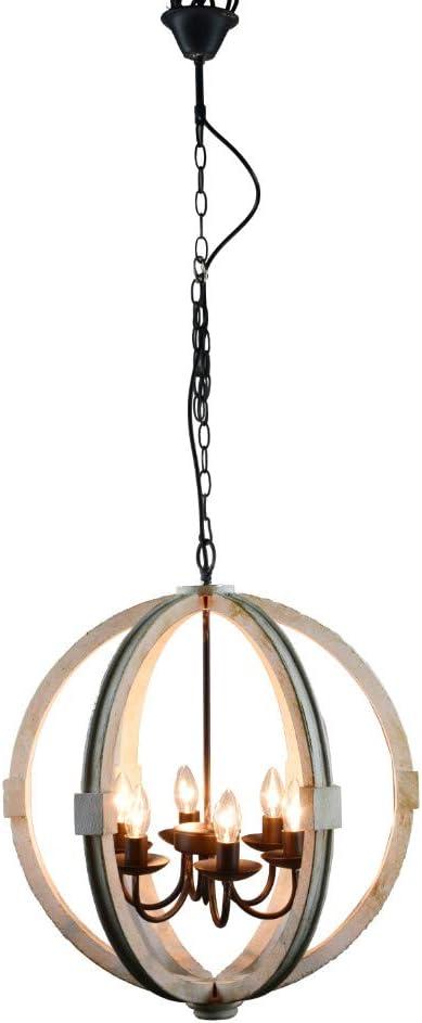 White-Washed Wood and Metal Globe Chandelier