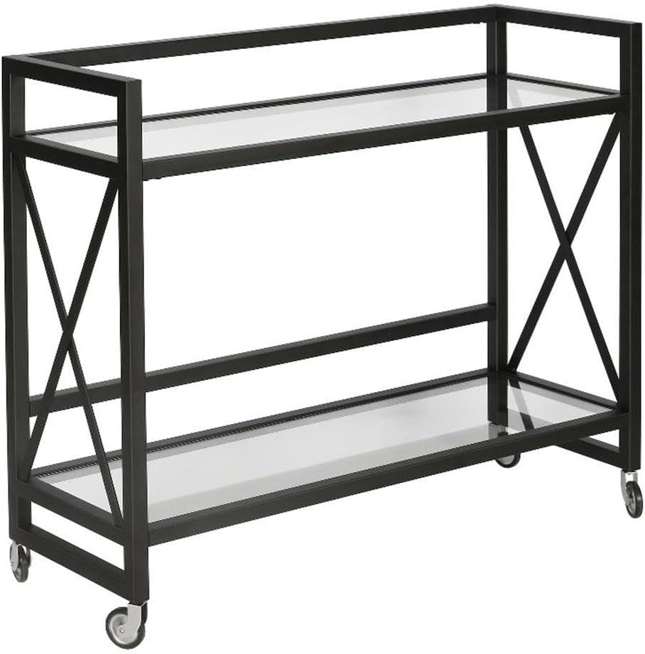 Evelyn&Zoe 38" Blackened Bronze Metal/Glass Bar Cart