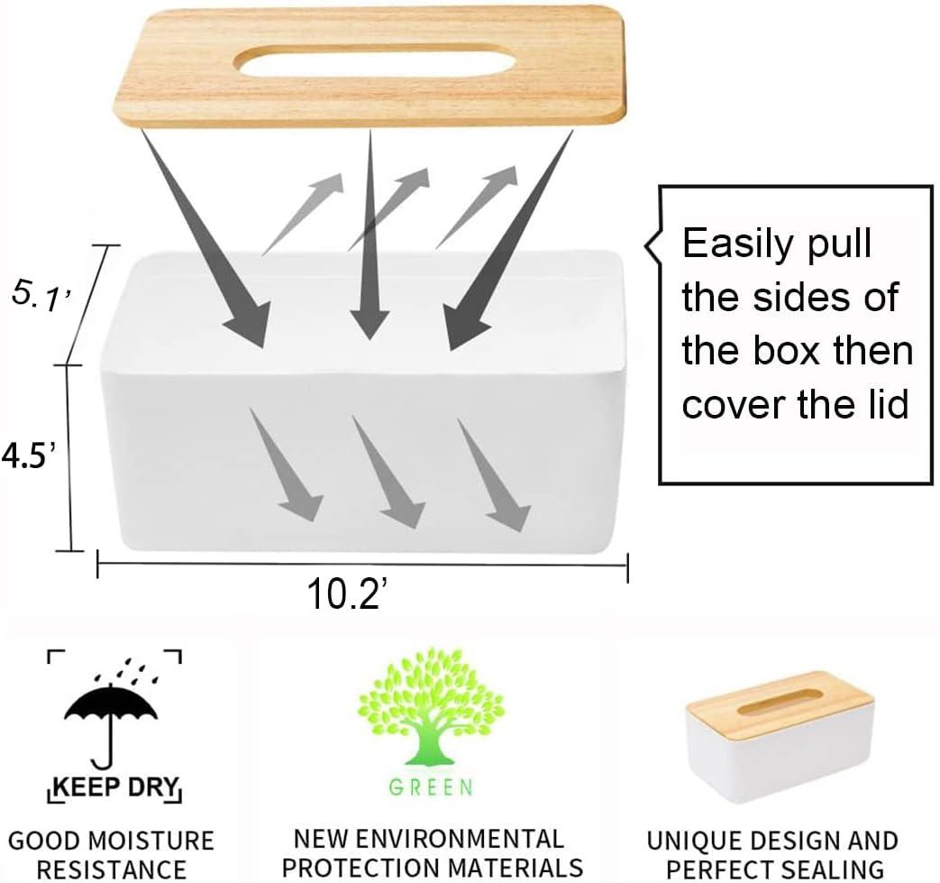 Large White and Wood Rectangular Tissue Box Holder