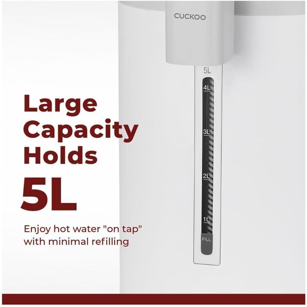 CUCKOO 5L Hot Water Dispenser and Warmer Stainless Steel Electric Kettle White: 1 Year Warranty, 850W, Dishwasher-Safe Parts