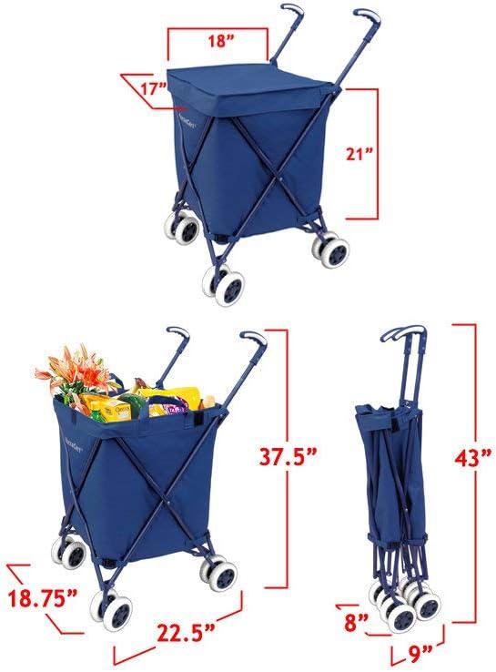 Compact Blue Folding Shopping and Utility Cart with Canvas Bag