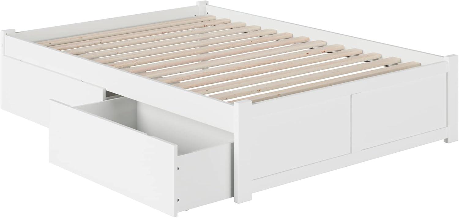 White Full Wood Platform Bed with Storage Drawers