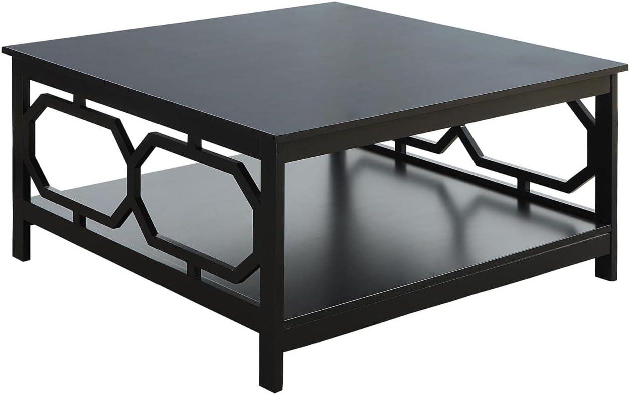 Omega Black Wood Square 36" Coffee Table with Shelf