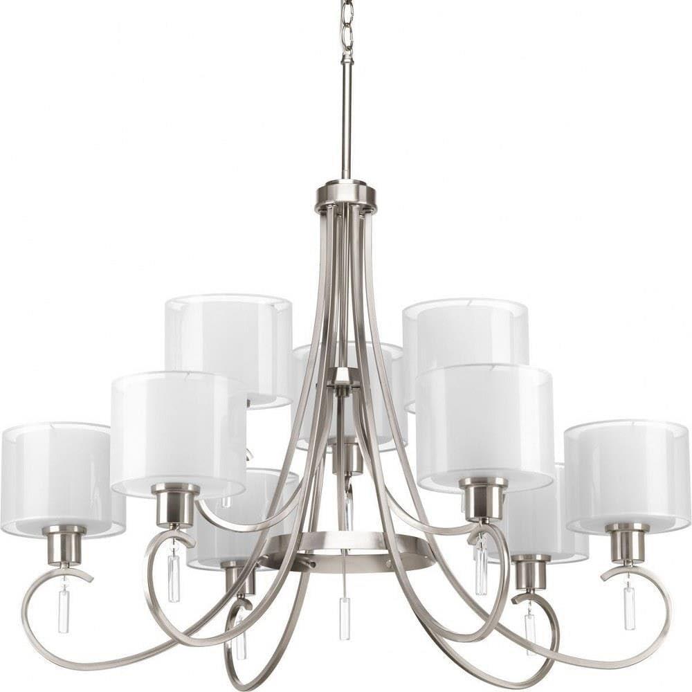 Progress Lighting, Invite Collection, 9-Light, Two-Tier Chandelier, Brushed Nickel, Translucent Sheer Mylar Shade