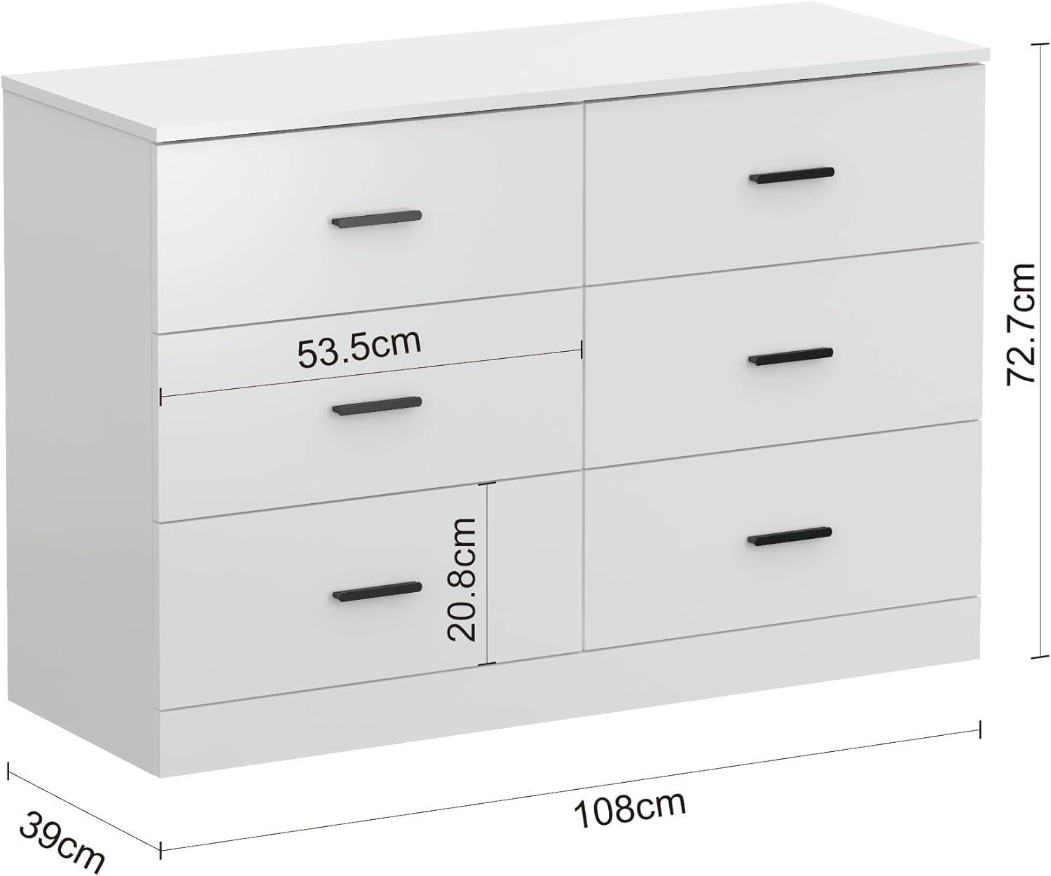 6 Drawer Dresser with Metal Handle, Wood Wide Chest of Drawers Storage Cabinet with 6 Drawers