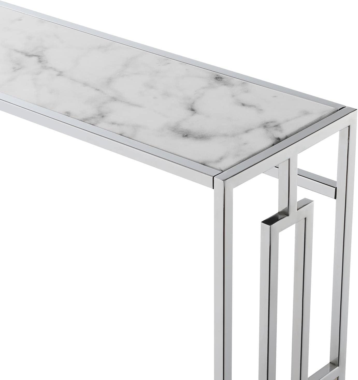 Convenience Concepts Town Square Chrome Console Table, Faux White Marble/Chrome Frame