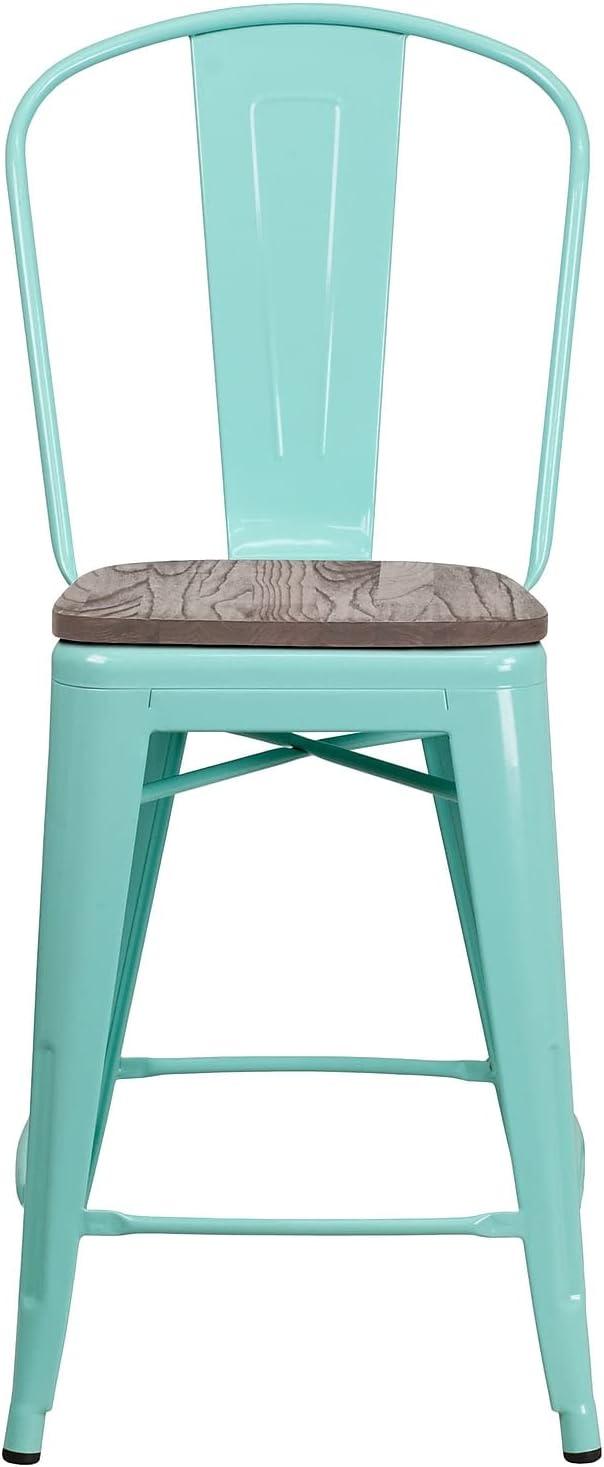 Flash Furniture 24" High Metal Counter Height Stool with Back and Wood Seat