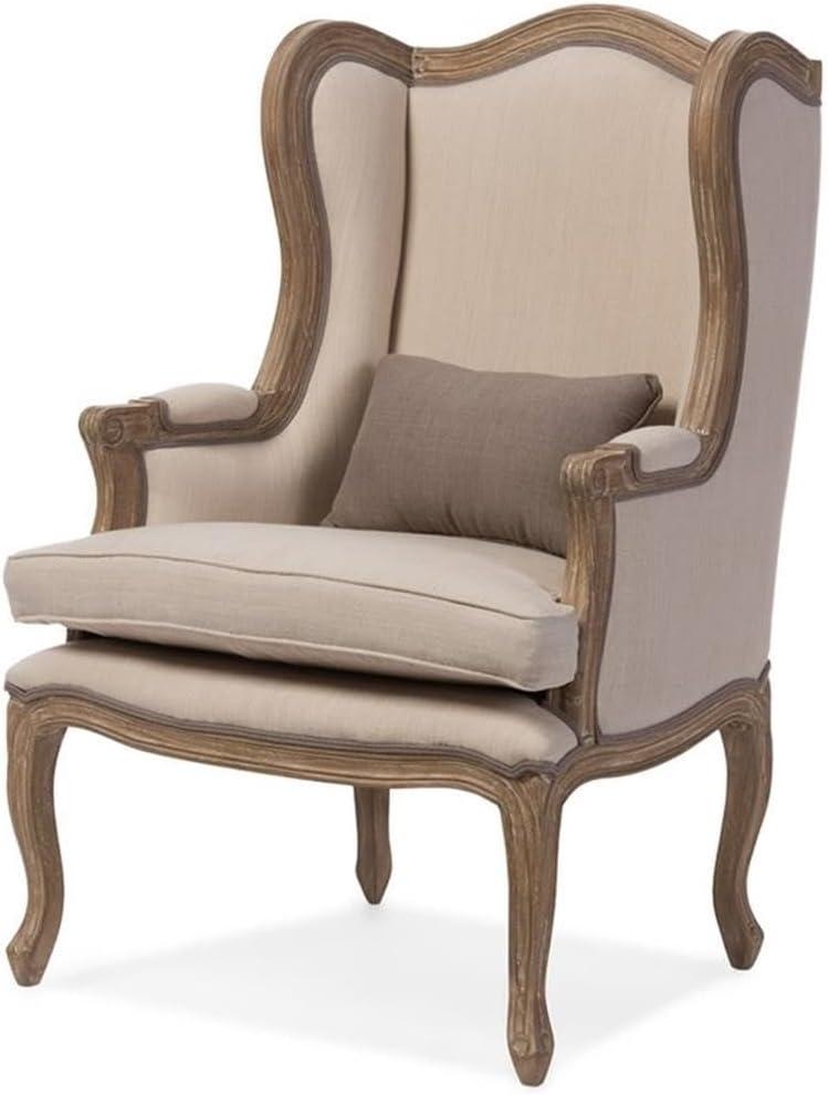 Baxton Studio Oreille Accent Chair in Dark Beige and Brown