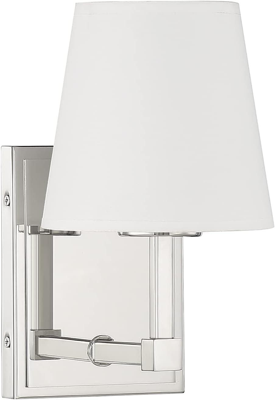 Polished Nickel 1-Light Wall Sconce with White Linen Shade