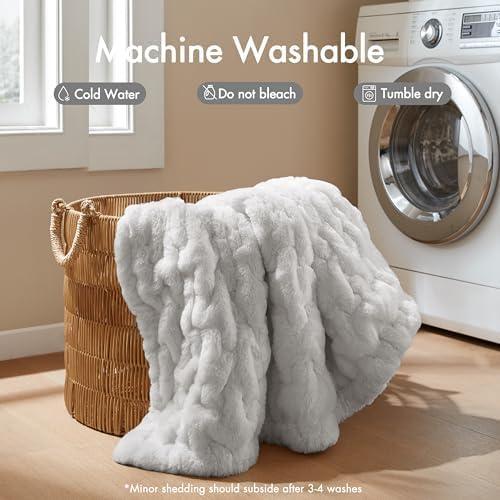 Madison Park Silver Ruched Fur Throw 50x60"